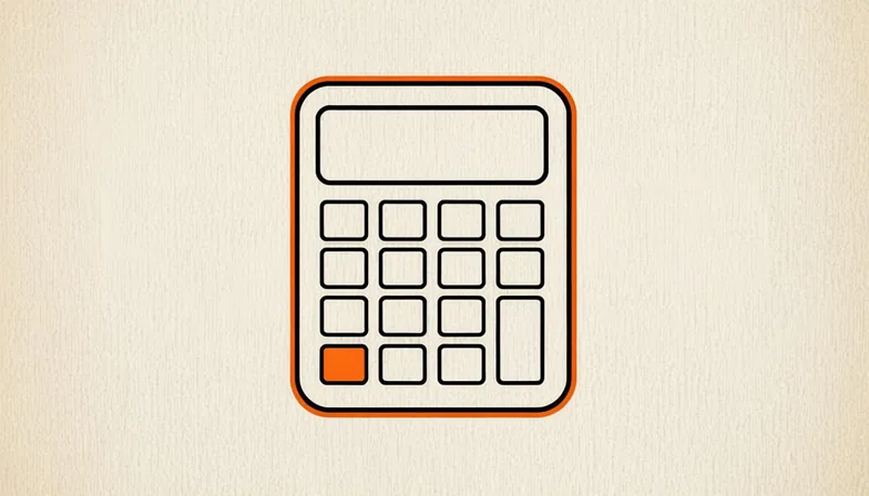 Ink illustration for Everyday Tools: a large calculator with a grid of empty buttons and one burnt orange key