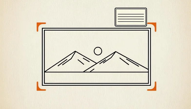 Ink illustration for Visual Lab: a photograph being scanned with its text lifting into a neat index card